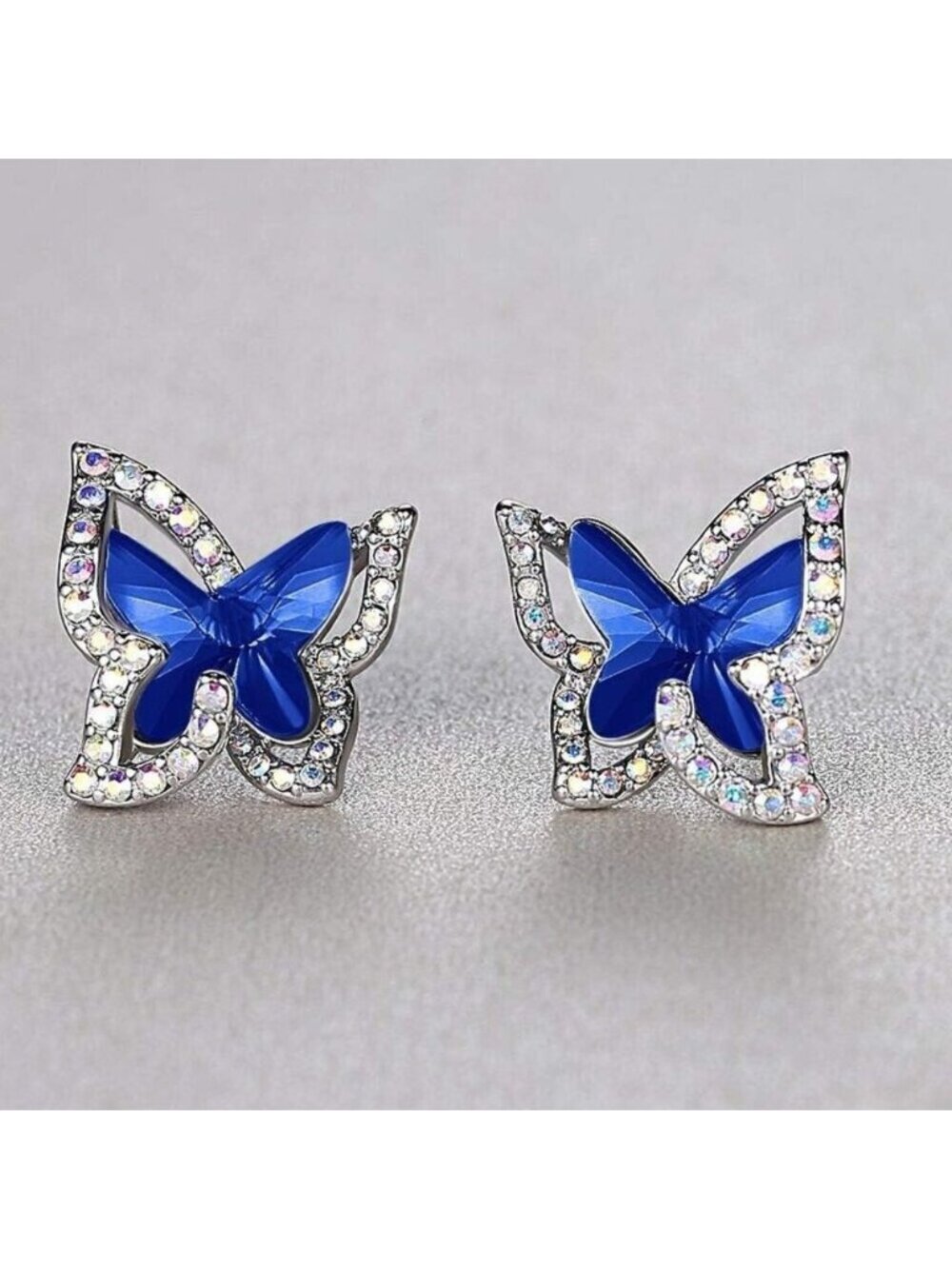 Women's Dark Blue Crystal Crisscros Butterfly Birthstone Sparkle Earrings